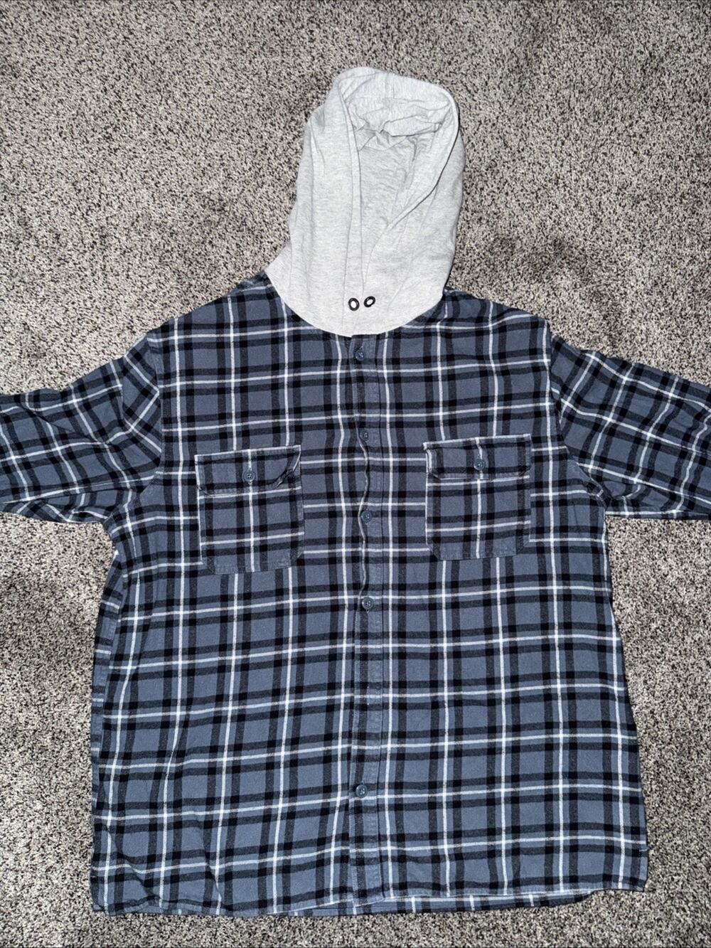 Aeropostale Men's Flannel Button-Down Hoodie Blue Size L